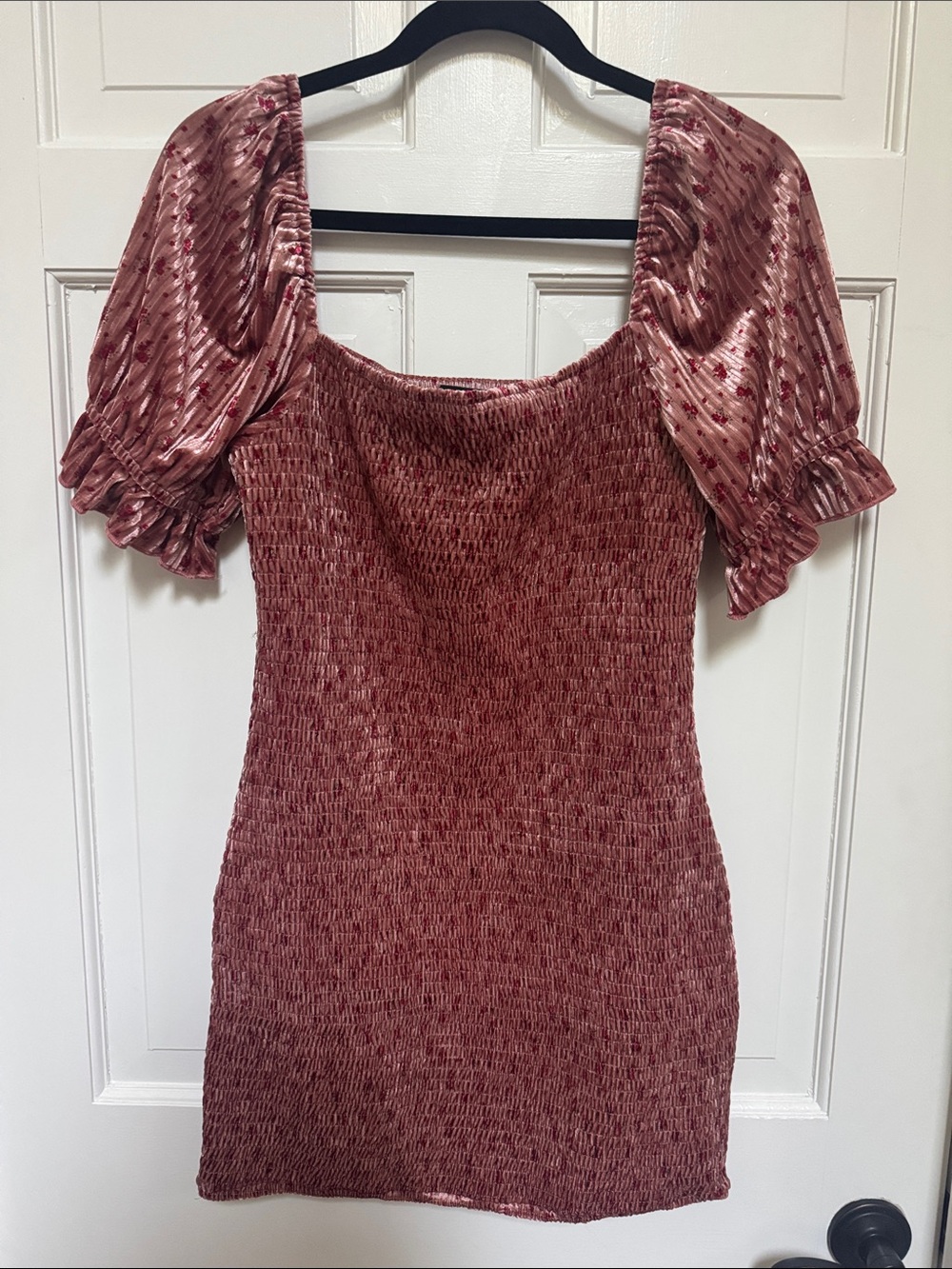 Lulus Women's Rust Velvet Smocked Mini Dress-Large